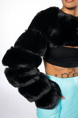 LADIES NIGHT ULTRA CROP FAUX FUR JACKET