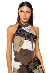 LANA PATCH WORK HALTER NECK TOP