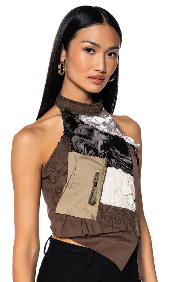 LANA PATCH WORK HALTER NECK TOP