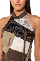 LANA PATCH WORK HALTER NECK TOP
