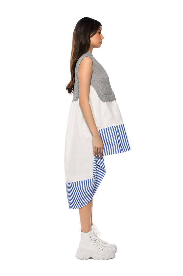 LAYERED LOOK HIGH LOW SLEEVELESS MIDI DRESS