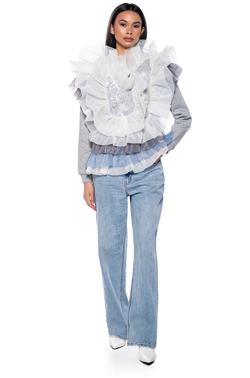 LAYERED TULLE FLOUNCE DETAIL SWEATSHIRT
