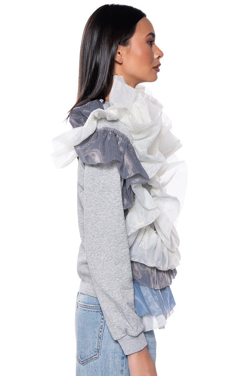 LAYERED TULLE FLOUNCE DETAIL SWEATSHIRT