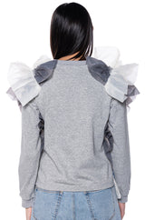 LAYERED TULLE FLOUNCE DETAIL SWEATSHIRT