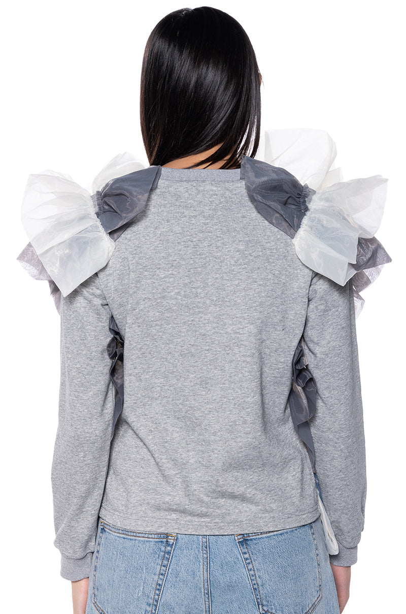 LAYERED TULLE FLOUNCE DETAIL SWEATSHIRT