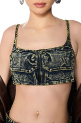 LAYNE MINERAL WASHED DENIM BRALETTE
