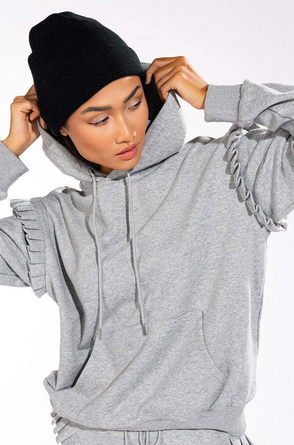 LAZY DAYZ RUFFLE DETAIL OVERSIZED HOODIE
