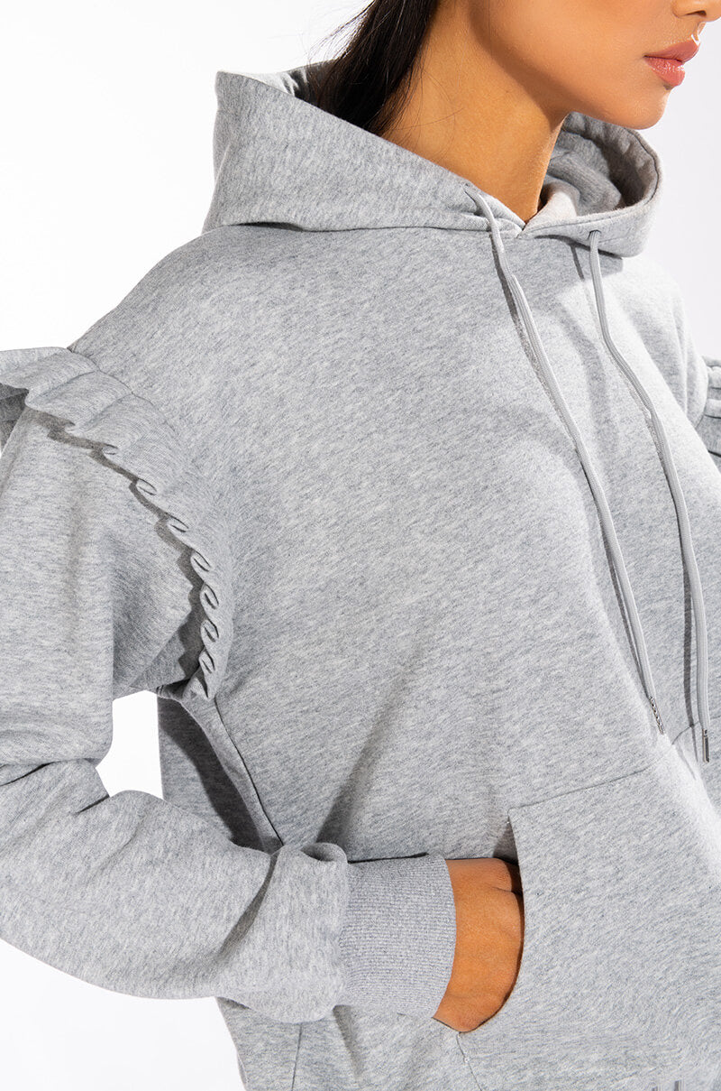 LAZY DAYZ RUFFLE DETAIL OVERSIZED HOODIE