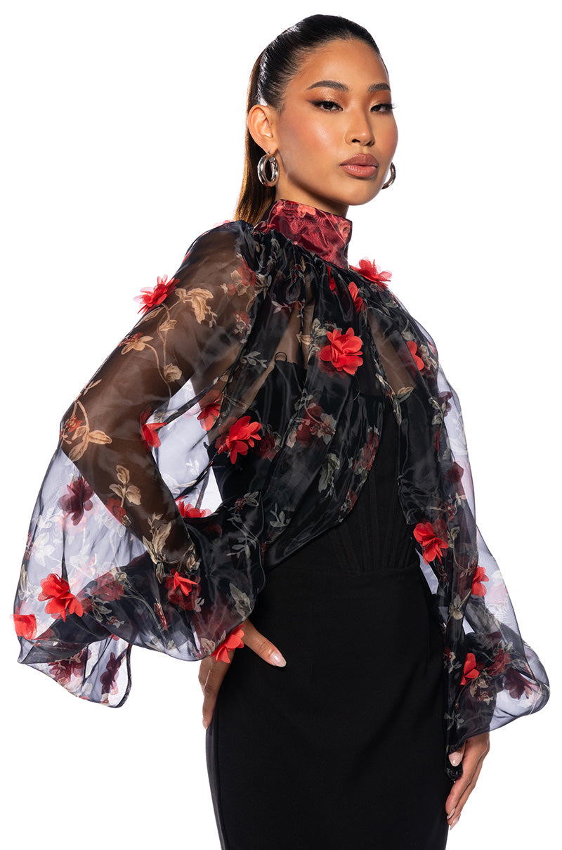 LENNON VOLUME SLEEVE FLORAL BLOUSE