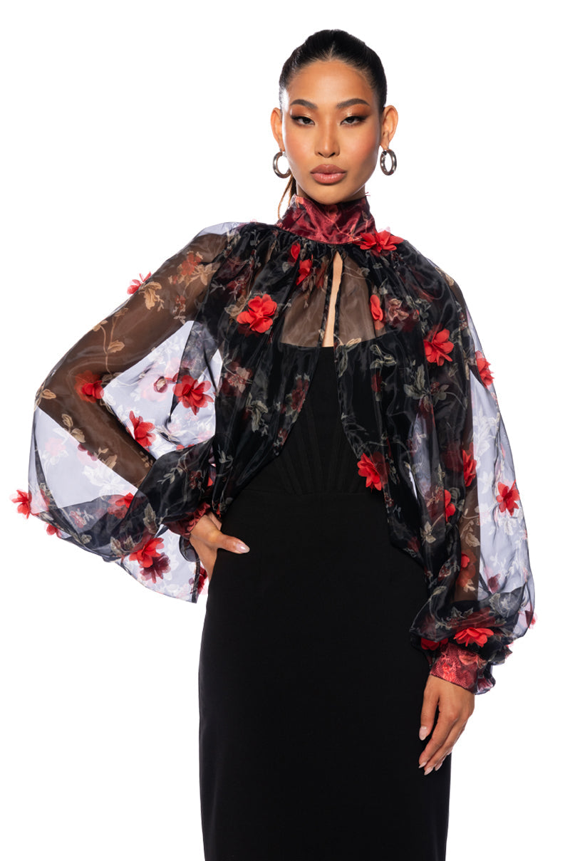 LENNON VOLUME SLEEVE FLORAL BLOUSE