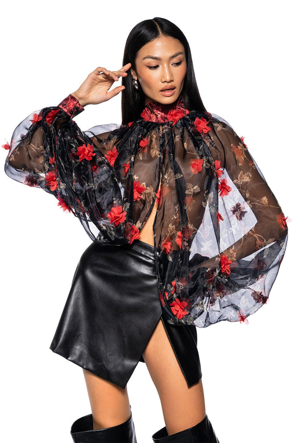 LENNON VOLUME SLEEVE FLORAL BLOUSE