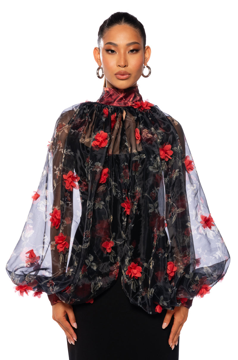 LENNON VOLUME SLEEVE FLORAL BLOUSE