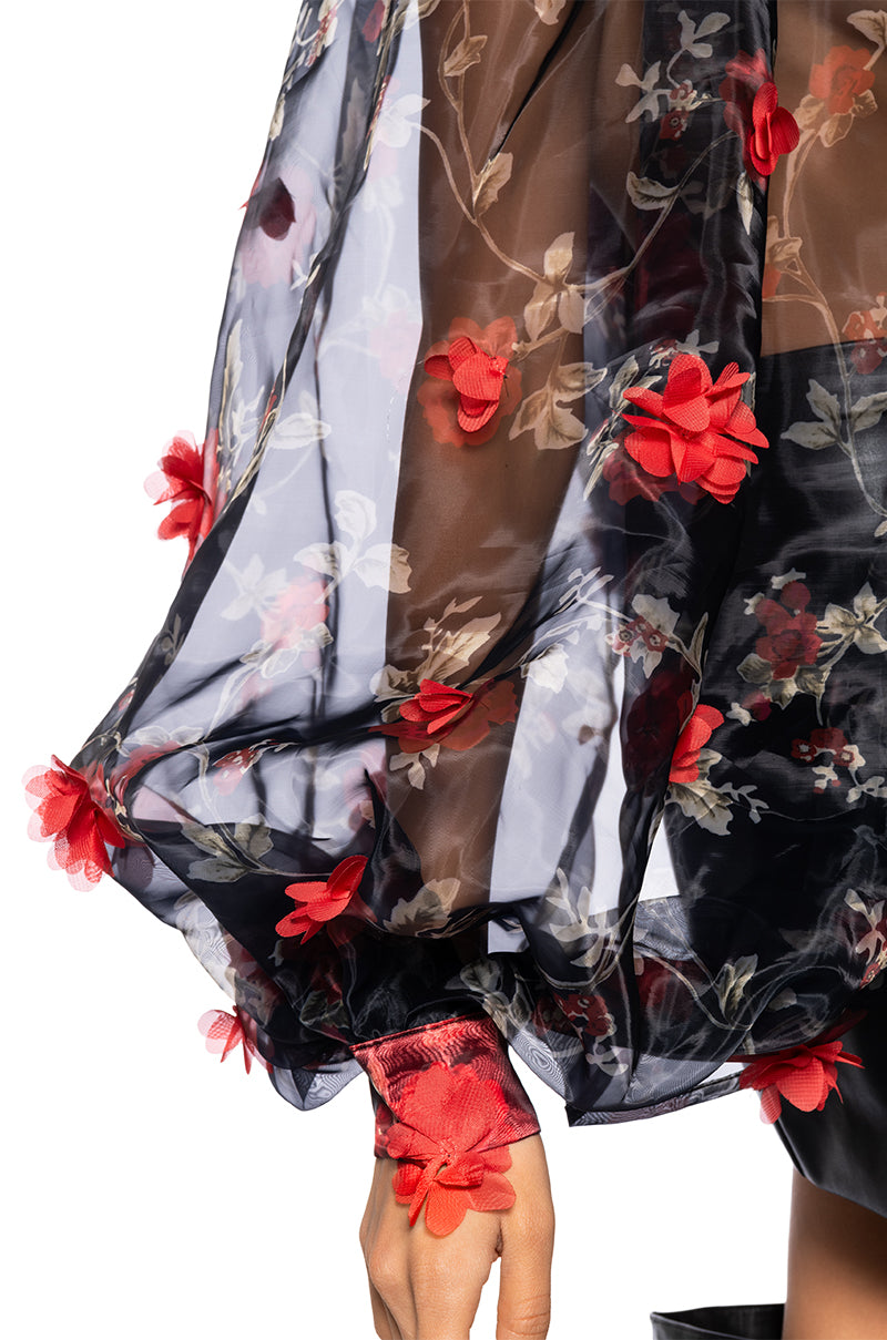 LENNON VOLUME SLEEVE FLORAL BLOUSE