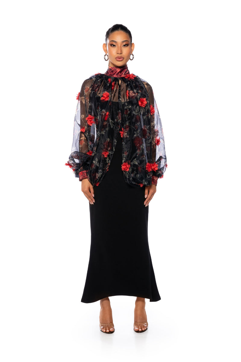 LENNON VOLUME SLEEVE FLORAL BLOUSE