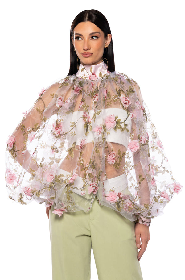 LENNON VOLUME SLEEVE FLORAL BLOUSE
