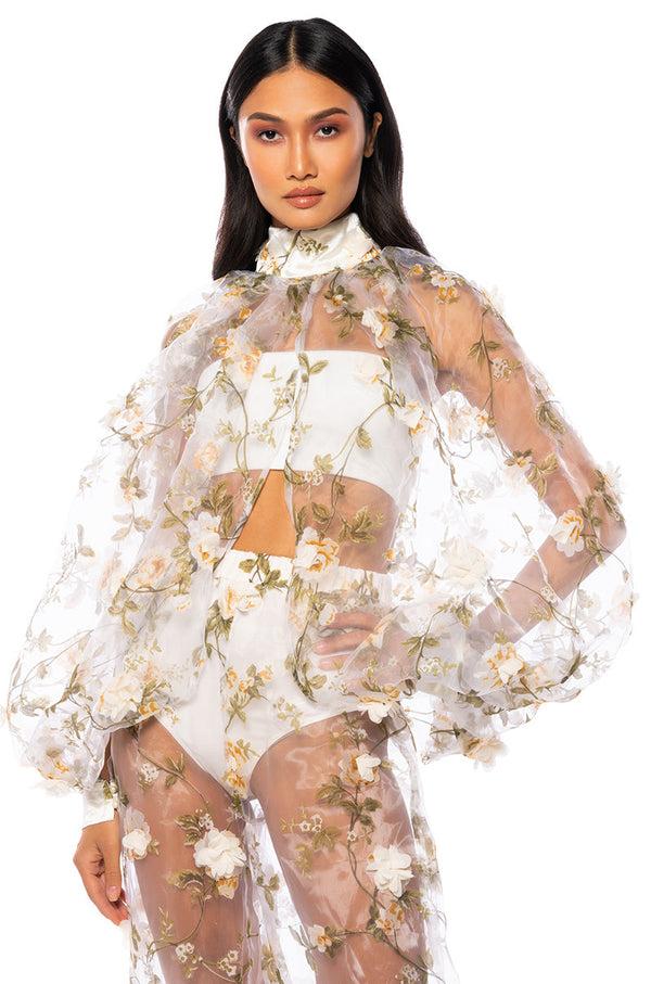 LENNON VOLUME SLEEVE FLORAL BLOUSE