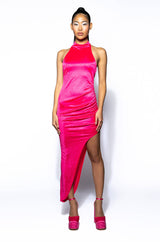 LENNIE ASYMMETRICAL HALTER MIDI DRESS