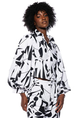 LENNON PRINTED PUFF SLEEVE BUTTON DOWN