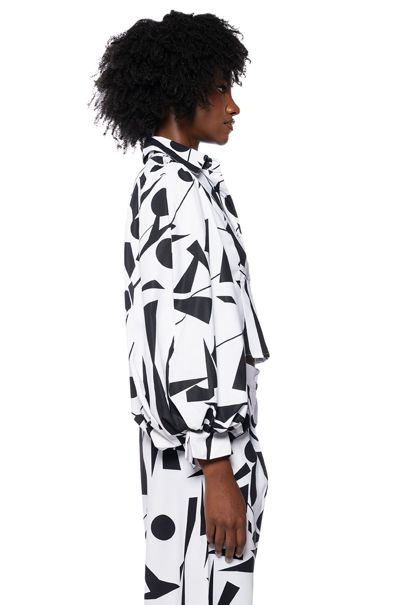 LENNON PRINTED PUFF SLEEVE BUTTON DOWN
