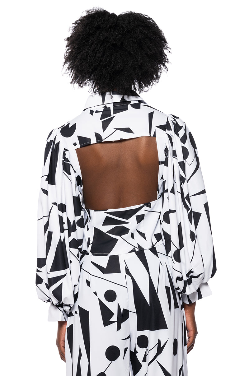LENNON PRINTED PUFF SLEEVE BUTTON DOWN