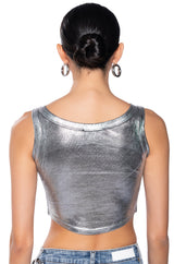 LEO SLEEVELESS CROPPED METALLIC TANK TOP