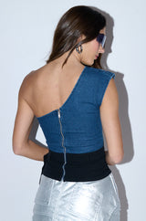 LET IT HAPPEN DENIM ONE SHOULDER TOP