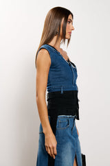 LET IT HAPPEN DENIM ONE SHOULDER TOP