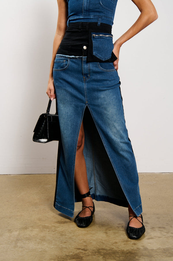 LET IT HAPPEN MAXI DENIM SKIRT