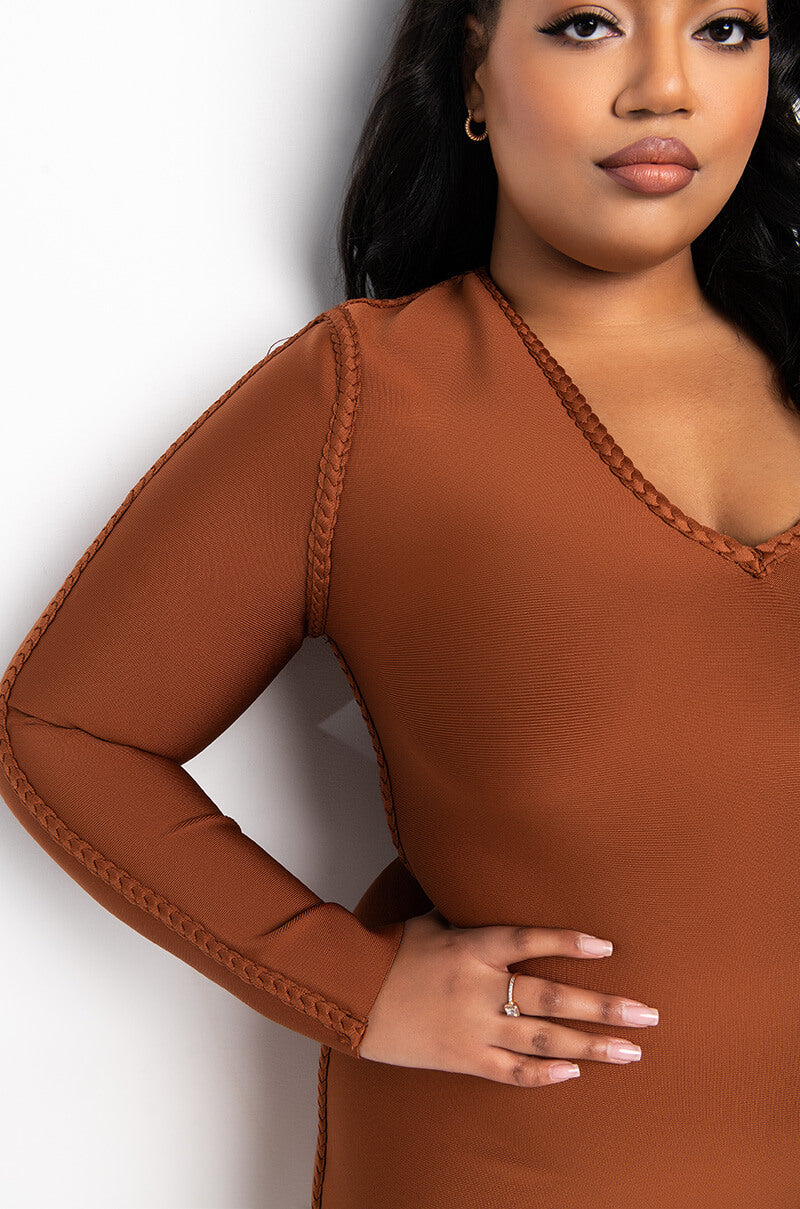 LET'S GET AWAY LONG SLEEVE BANDAGE MINI DRESS