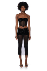 LETS GO OUT SHEER SPARKLE CORSET TOP AND MIDI SKIRT SET