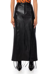 LEVEL UP MAXI FAUX LEATHER SKIRT WITH FRONT SLITS