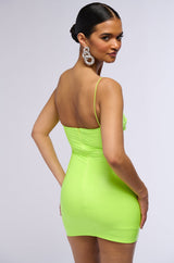 LIFE IN PLASTIC LATEX MINI DRESS IN NEON YELLOW