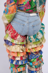 LIFE IS BUT A DREAM BROCADE RUFFLE DENIM JEANS