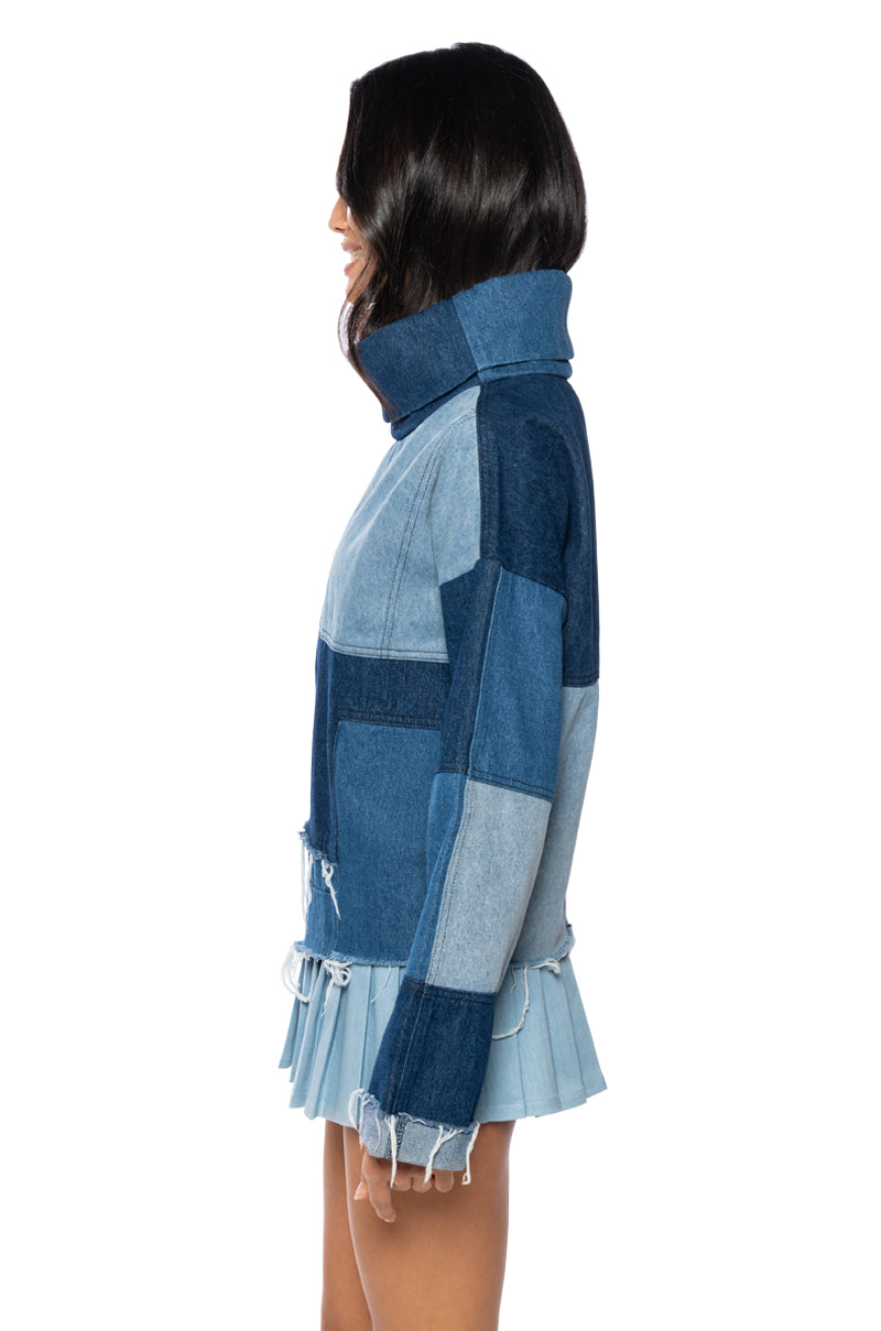LIFT ME UP DENIM COLOR BLOCKED TOP