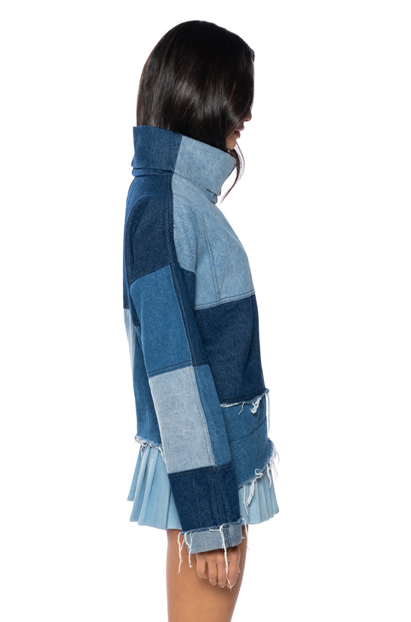 LIFT ME UP DENIM COLOR BLOCKED TOP