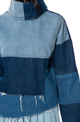 LIFT ME UP DENIM COLOR BLOCKED TOP