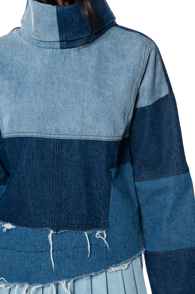 LIFT ME UP DENIM COLOR BLOCKED TOP