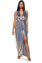 LIKE A GODDESS METALLIC MAXI DRESS