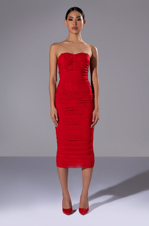 LIKE I SAID STRAPLESS MIDI MESH DRESS