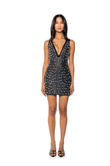LIKE MAGIC EMBELLISHED DEEP V MINI DRESS