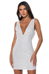 LIKE MAGIC EMBELLISHED DEEP V MINI DRESS