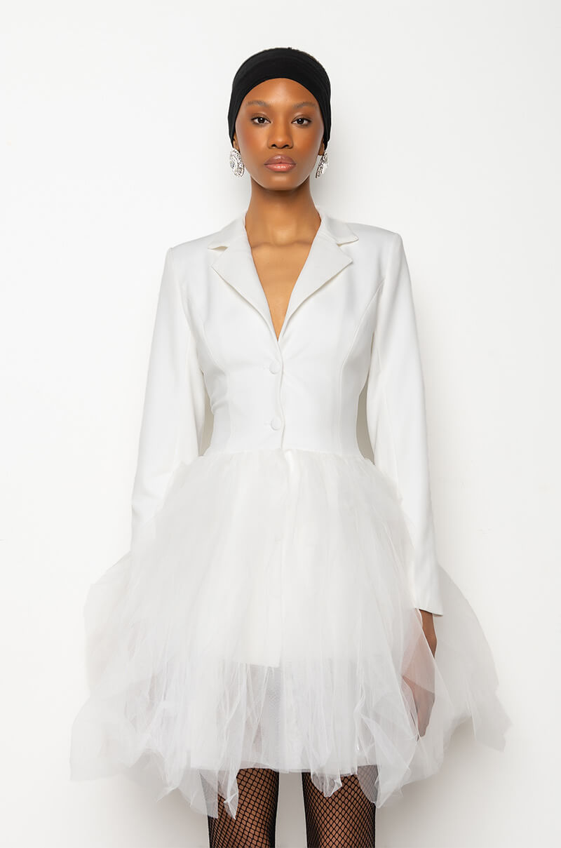 LIKEWISE BLAZER DRESS WITH TULLE SKIRT
