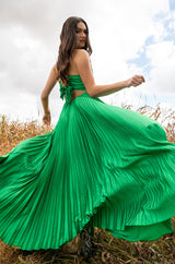 LILY PLEATED SATIN MAXI DRESS