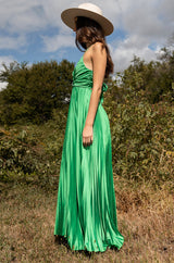 LILY PLEATED SATIN MAXI DRESS