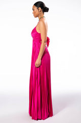 LILY PLEATED SATIN MAXI DRESS