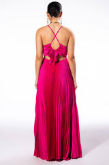 LILY PLEATED SATIN MAXI DRESS