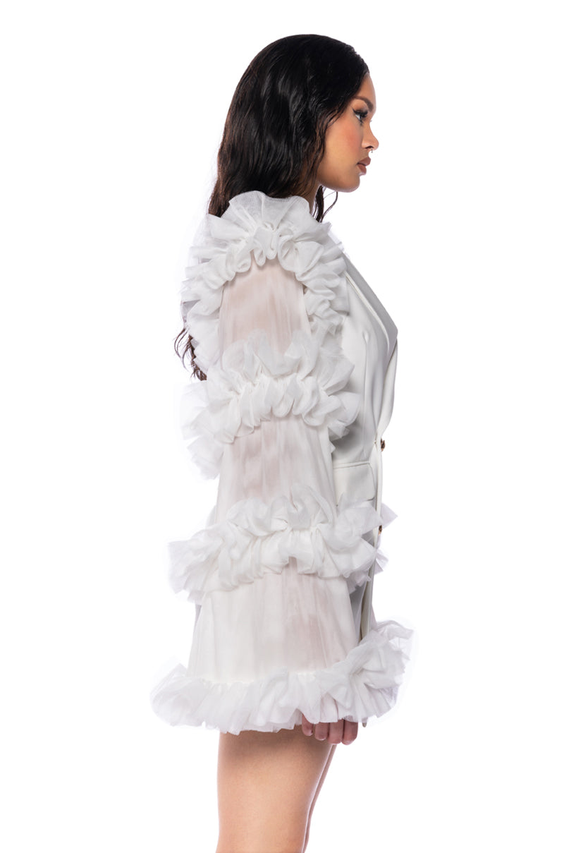 LIVING OVER THE TOP RUFFLE SLEEVE BLAZER MINI DRESS