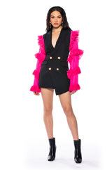 LIVING OVER THE TOP RUFFLE SLEEVE BLAZER MINI DRESS