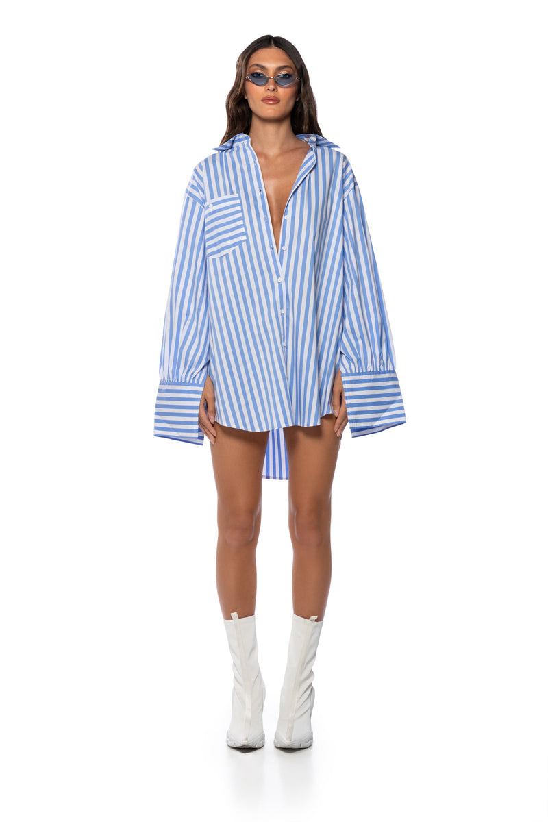 LOGAN STRIPED POPLIN MINI DRESS