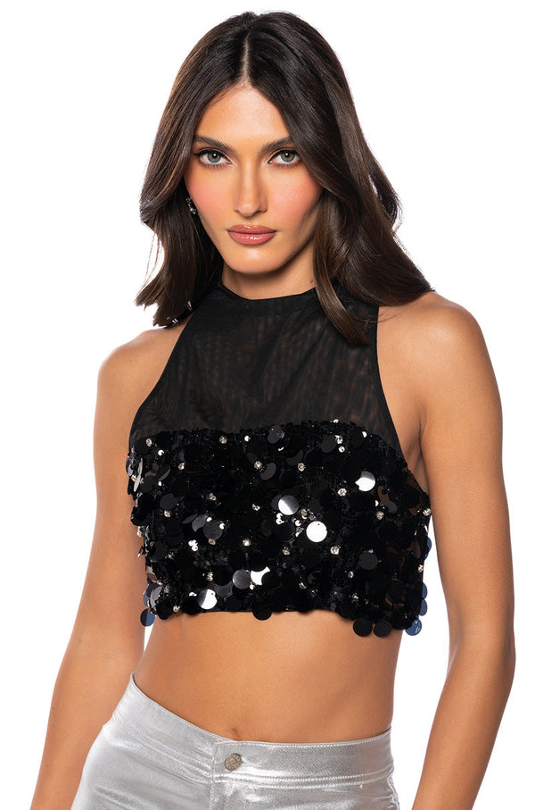 LOLA EMBELLISHED MESH TOP
